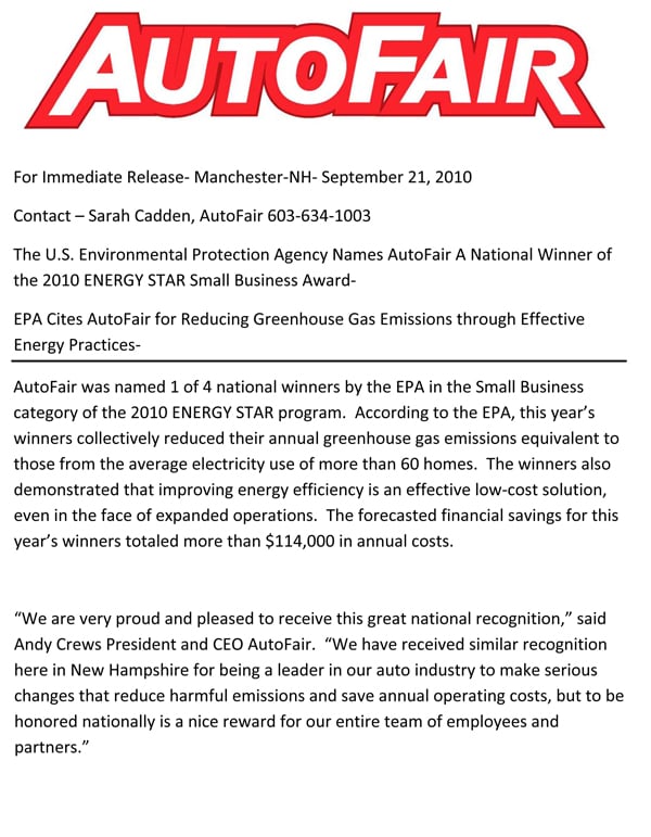 AutoFair Energy Star Award