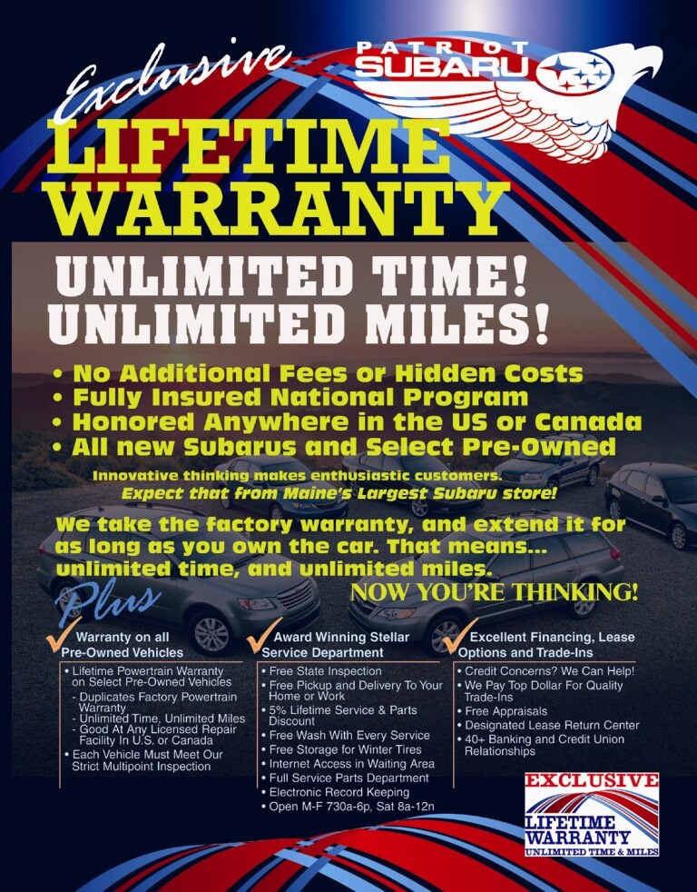 Patriot Subaru Lifetime Warranty