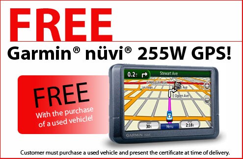Free Garmin with the purchase of a used vehicle.