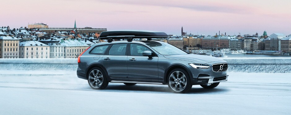 2018 Volvo V90 Cross Country driving on a snow covered road