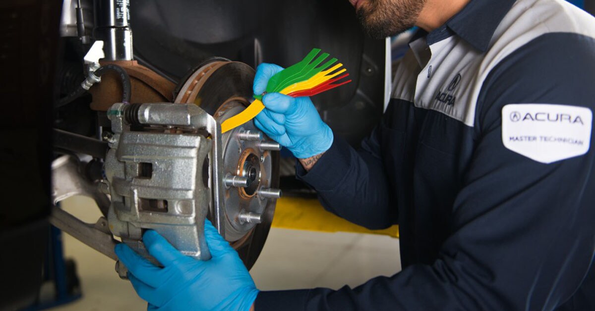 Brake work being performed at the Acura of Sherman oaks service center