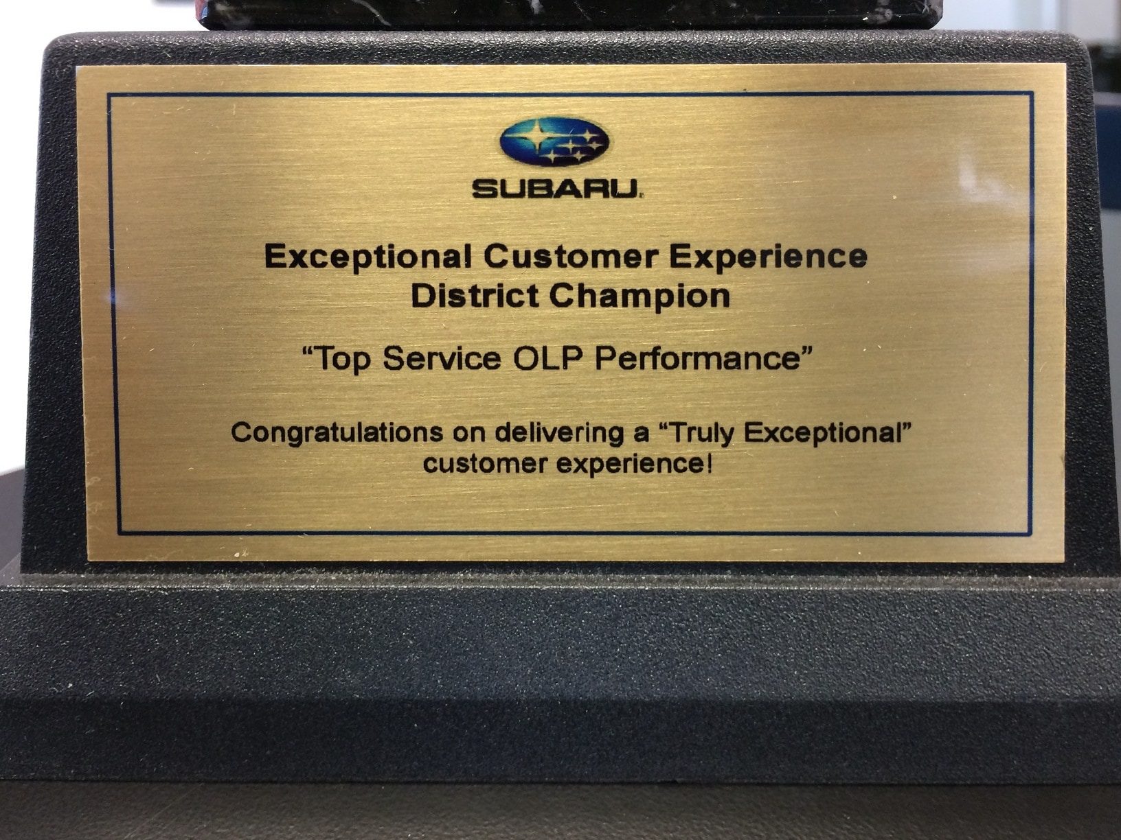 Exceptional Customer Service award for Adventure Subaru