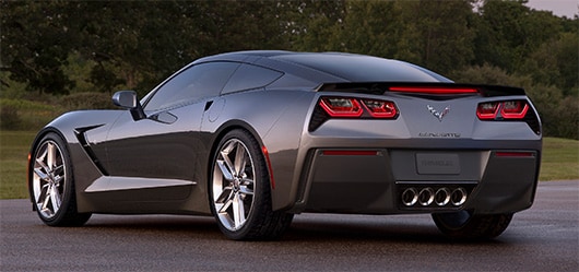 Corvette Rear View Rear view of the new 2014 Chevy Corvette available at our Tennessee Chevrolet Corvette dealership