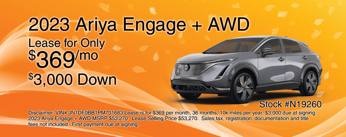2023 Ariya Engage + AWD - Lease for $369/mo