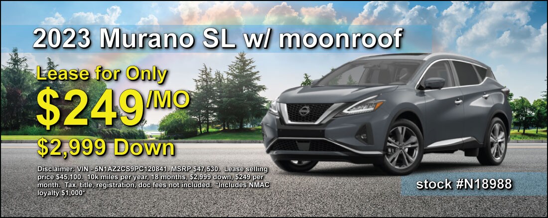 April-2023-1100x438-2023-Murano-SL-moonroof-Banner (1).jpg 2023 Murano - Lease for $249/mo