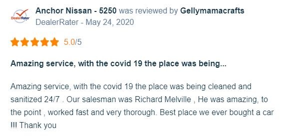 anchor-nissan review 5 staqr 5.24.20.JPG anchor nissan 5 star review for service