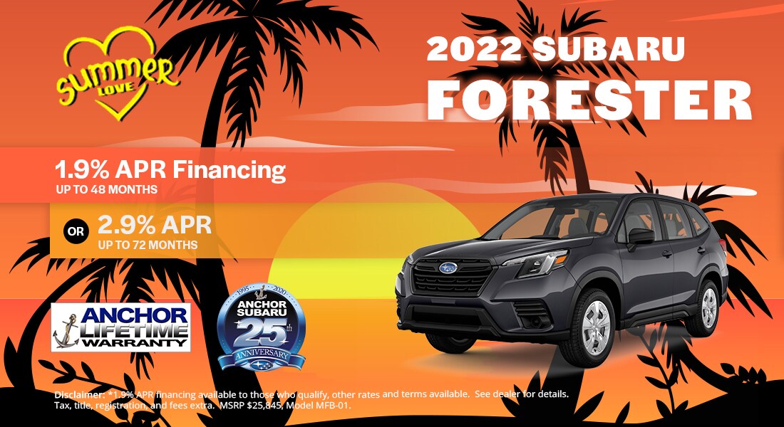 1100x600-subaru-summer-forester.jpg 2022 Subaru Forester - 1.9% APR Financing Available for 48 Months. Or 2.9% APR Up To 72 Months
