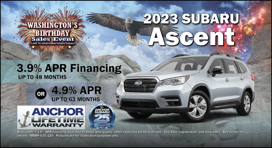 Feb-2023-1100x600-2023-Subaru-Ascent-Banner.jpg 2023 Subaru Ascent - 3.9% APR Up to 48 Months