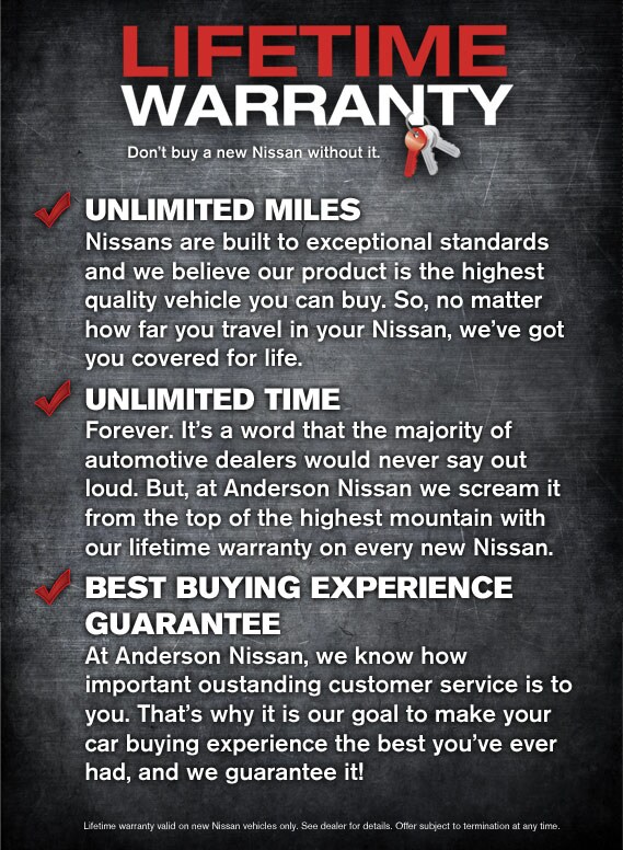 Lifetime Warranty at Anderson Nissan in Asheville