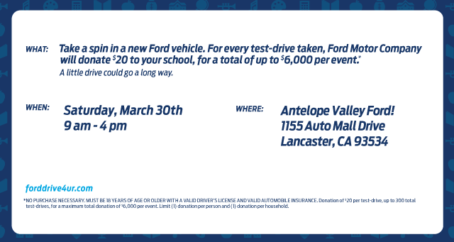 AV-Ford-D4URSchool-Invitation.png Eastside High School Saturday March 30, 2019