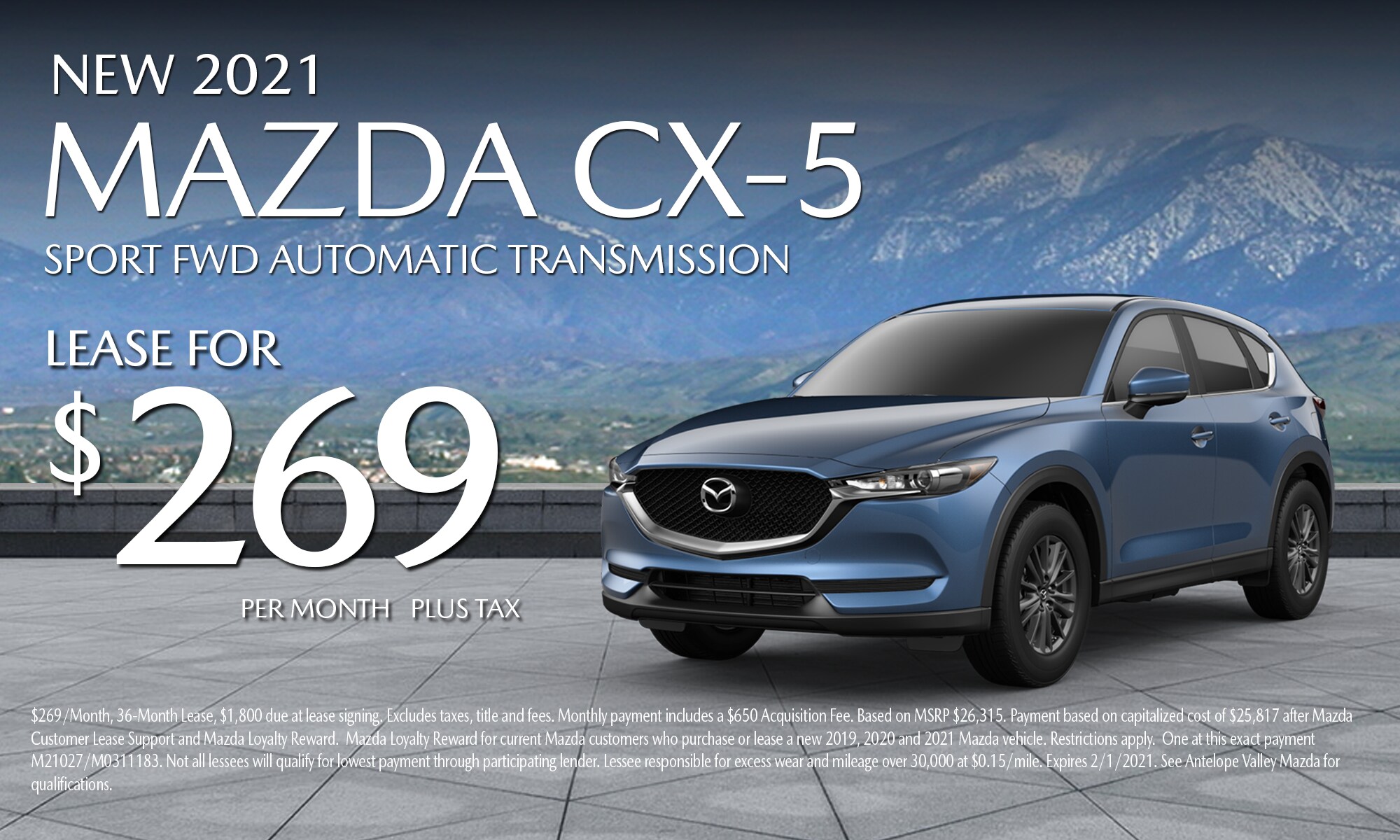 AV Mazda Mobile Webslides 500x300 2021 CX5.png Antelope Valley Mazda Special lease offer on 2021 Mazda CX-5 Sport