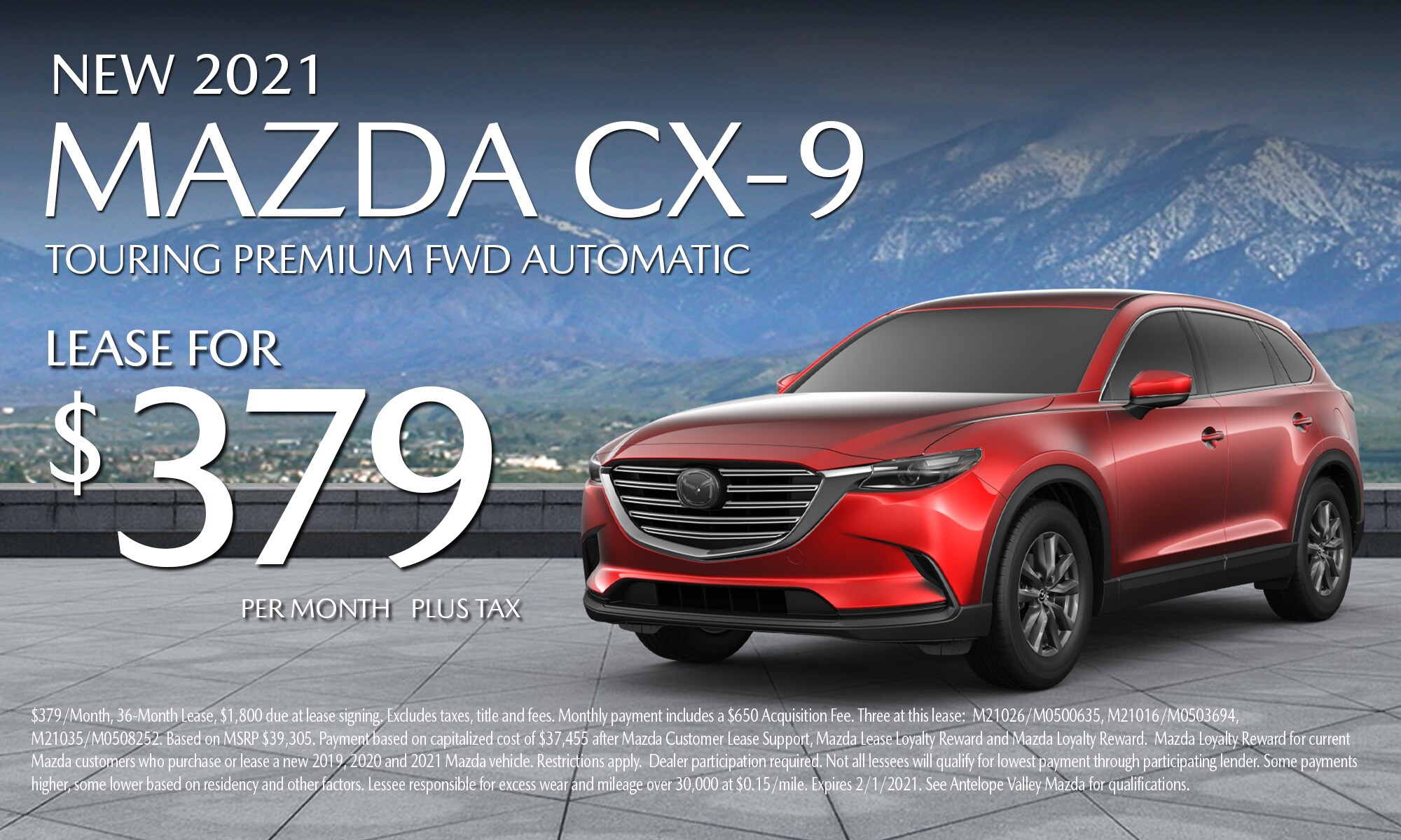 AV Mazda Mobile Webslides 500x300 2021 CX-9.png Antelope Valley Mazda Special lease offer on 2021 Mazda CX-9 Touring