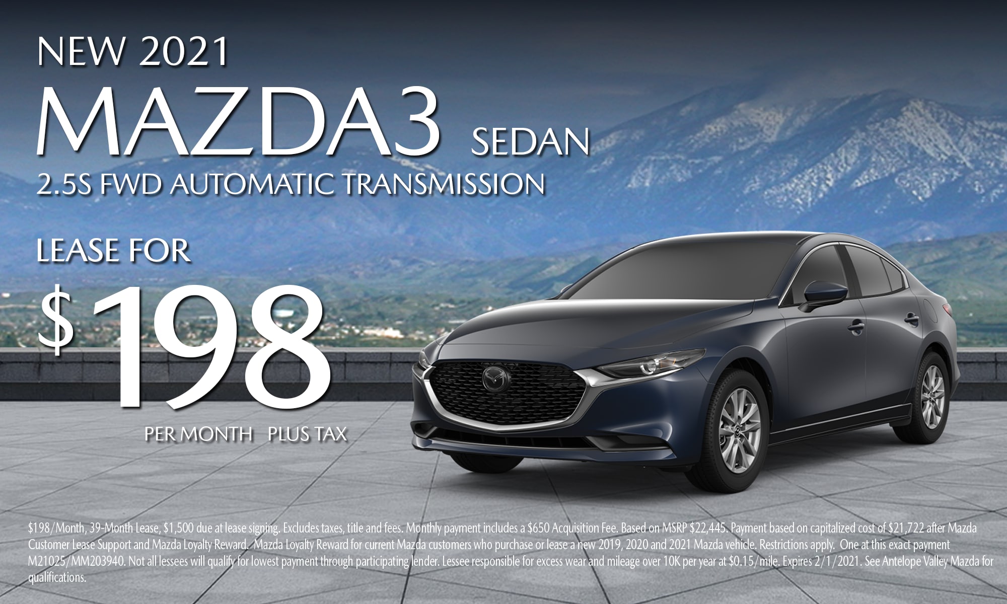 AV Mazda Mobile Webslides 500x300 2021 M3.png Antelope Valley Mazda Special lease offer on 2021 Mazda3