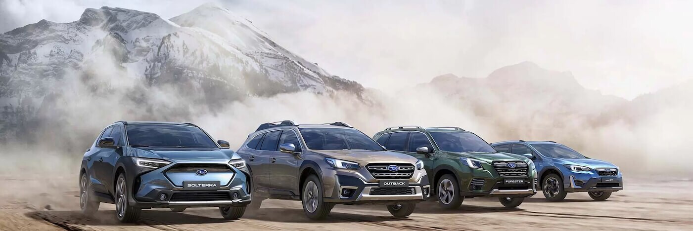 Lineup of Subaru vehicles