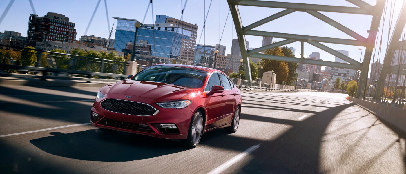 2019 Ford Fusion driving on bridge
