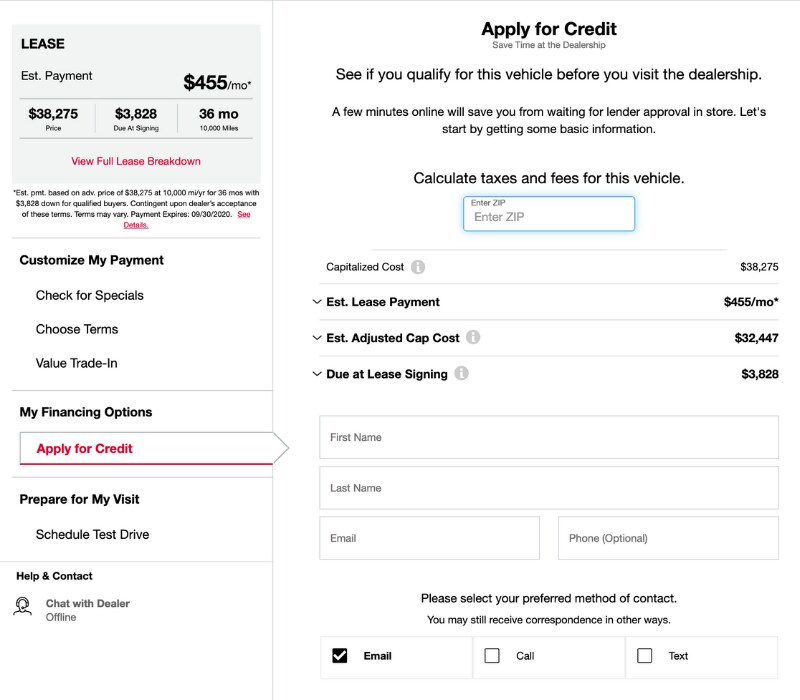 Secure online finance application form