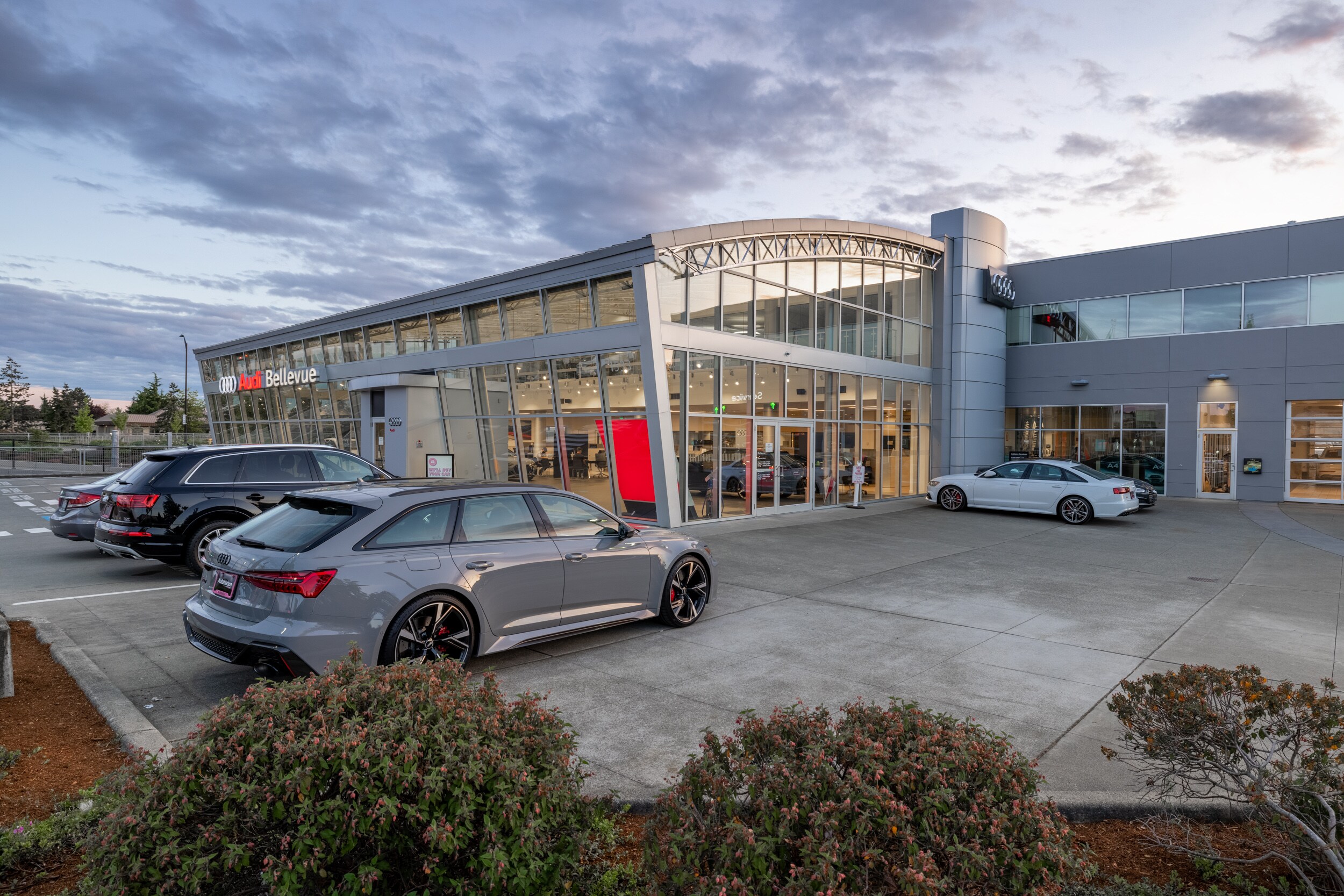 Find out about buying, servicing, and financing Audi vehicles at Audi Bellevue Exterior view of Audi Bellevue