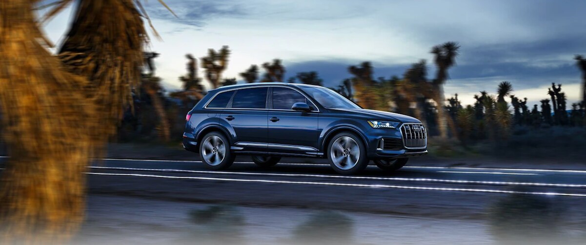 Blue 2021 Audi Q7 in desert