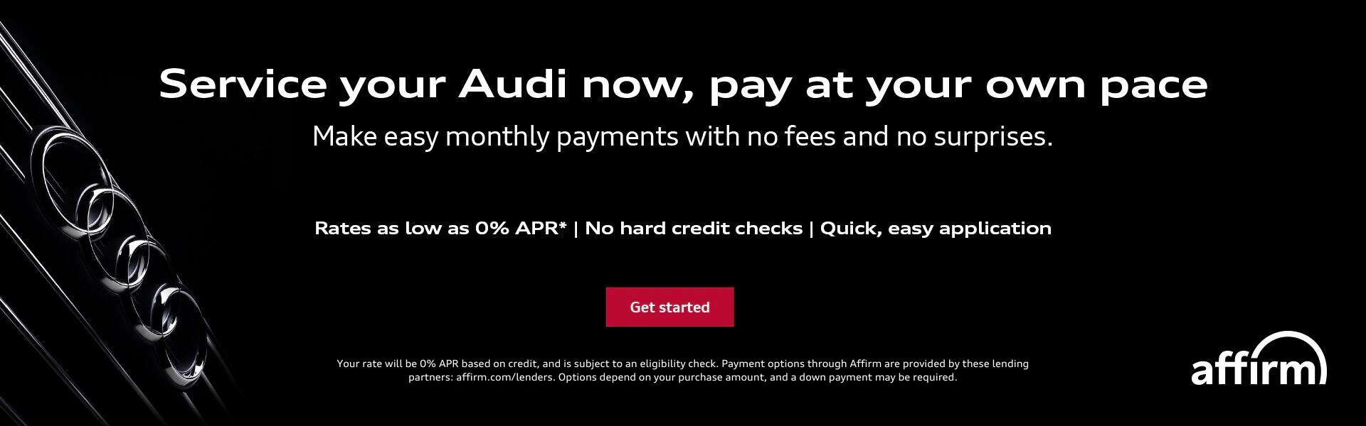 Your rate will be 0% APR based on credit, and is subject to an eligibility check. Payment options through Affirm are provided by these lending partners affirm.comlenders. Options depend on your pu.png