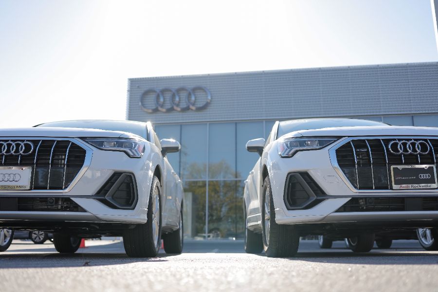 Audi Owing Mills Audi Owing Mills Exterior Parking two white Audi models in forefront