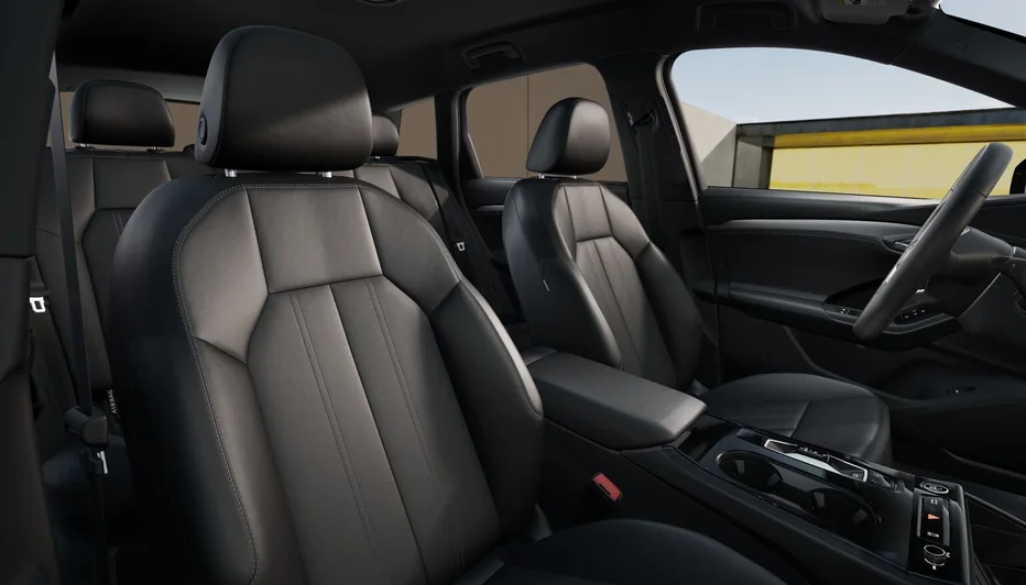 Black leather front seats inside the Audi Q6 e-tron