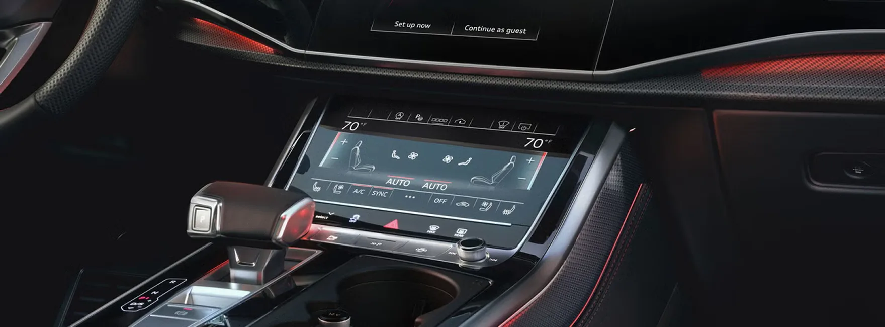 Audi Q8 MMI touch response dual touchscreens lit on the centre console