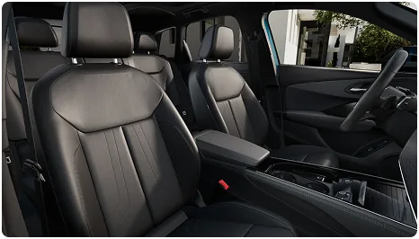 Audi Q3 front seats in black leather seen through the open door