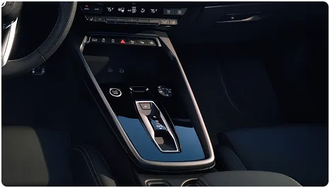 Centre console of the Audi A3 showing the gear selector and drive controls