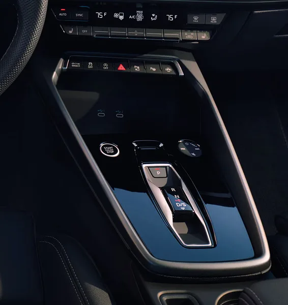 Centre console of the Audi A3 showing the gear selector and drive controls