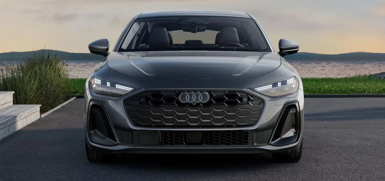 Front view of a grey Audi A5 with the S line black optic package