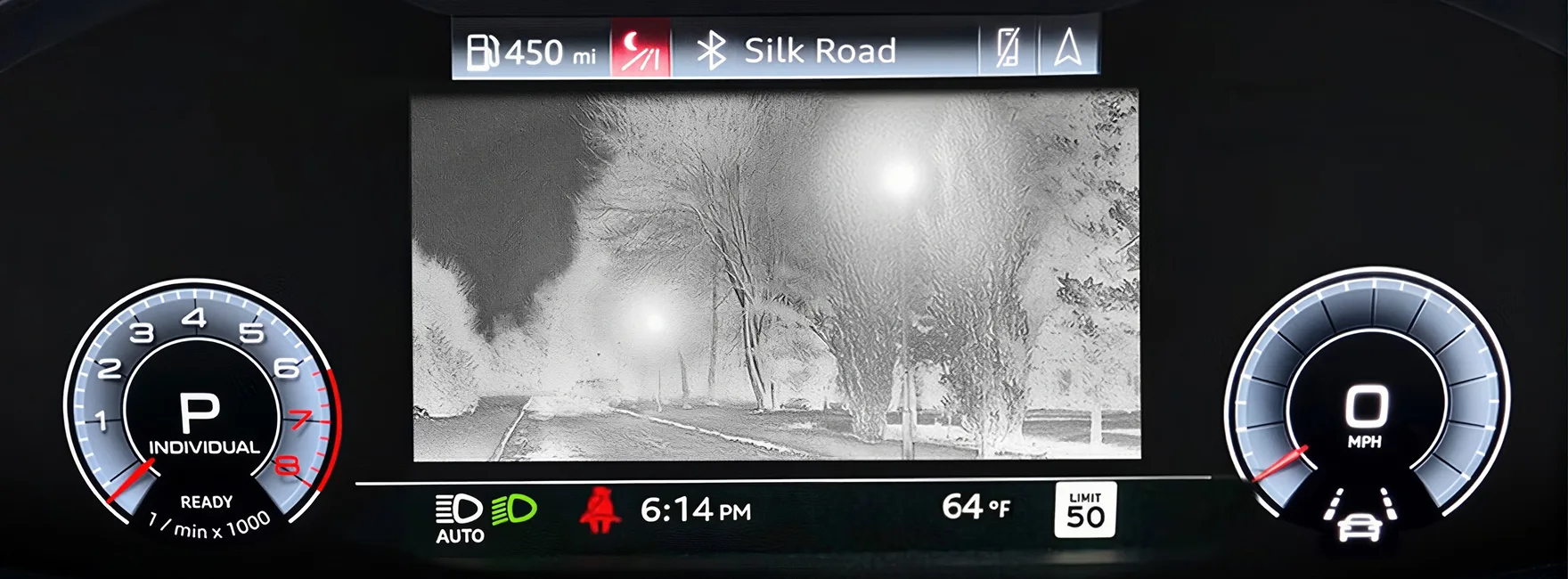 Night vision assist thermal image of pedestrians shown on the Audi virtual cockpit plus