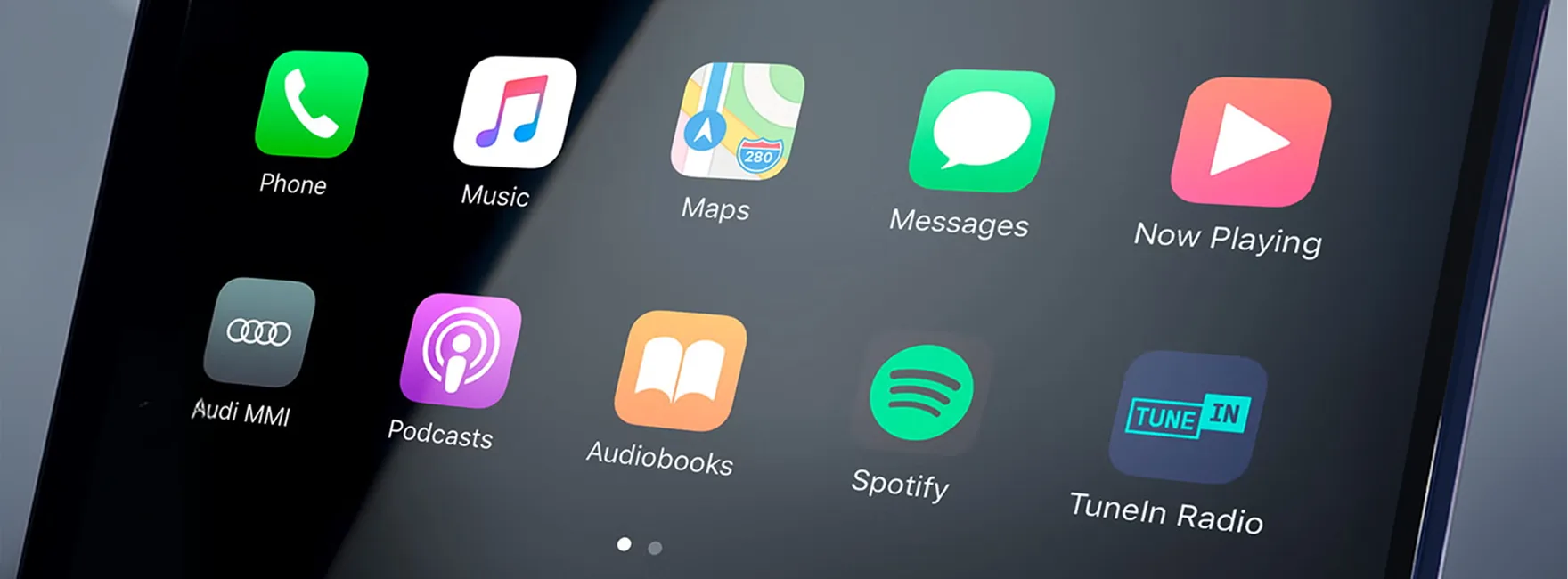 Apple CarPlay app menu shown on the Audi Q5 MMI touch display