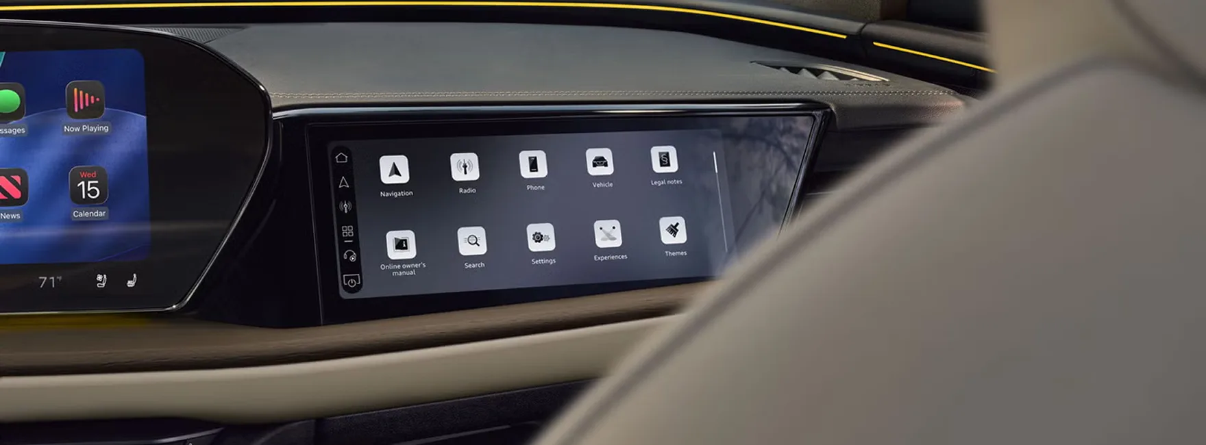 Audi Q5 dashboard with the head-up display and the MMI passenger display lit