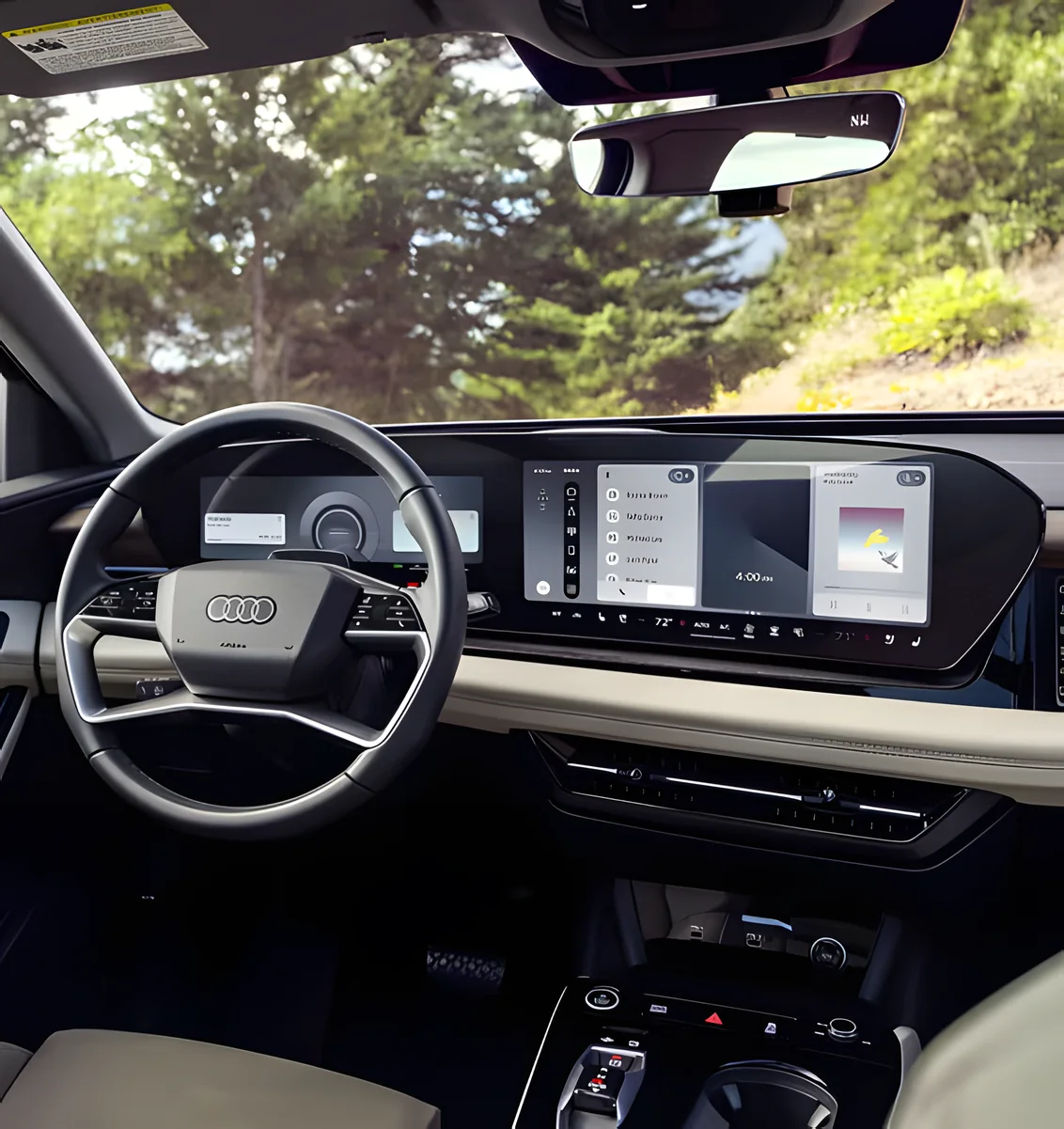 Audi Q6 e-tron cockpit with the virtual cockpit and MMI display in one curved panel
