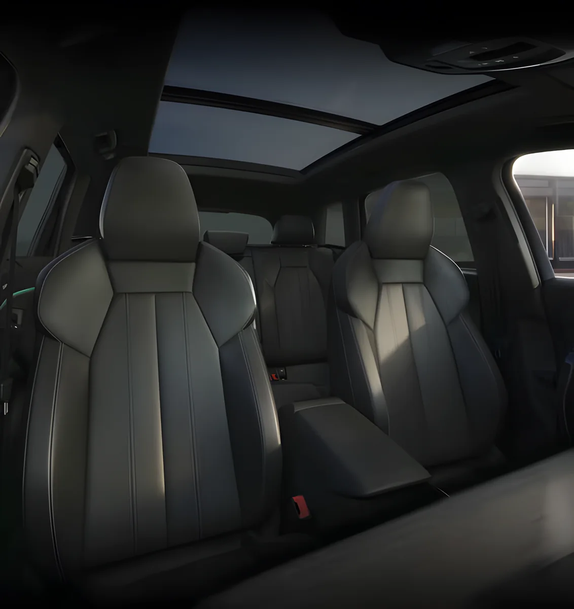 Ventilated front sport seats under the panoramic roof of the Audi Q6 e-tron