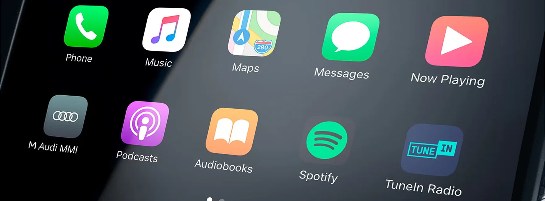 Apple CarPlay app menu shown on the Audi Q3 MMI touch display
