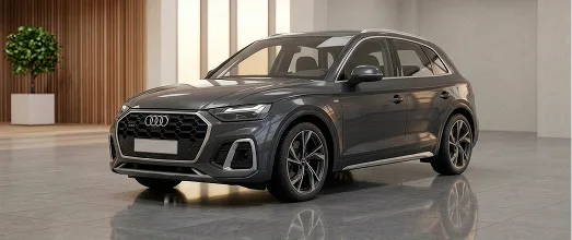 Grey Audi SUV parked in a bright showroom