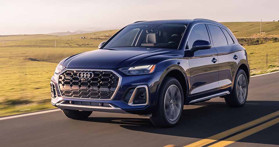 SUV driving on a road safely