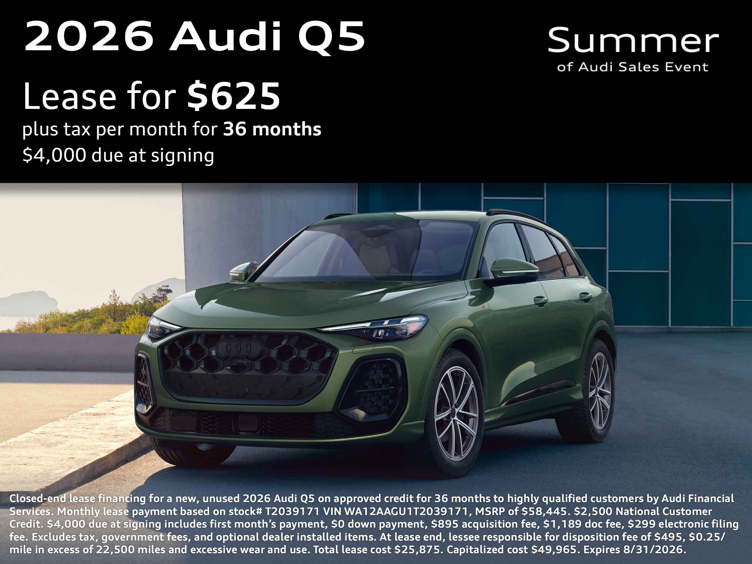 2026 Audi Q5 lease offer, $625 per month