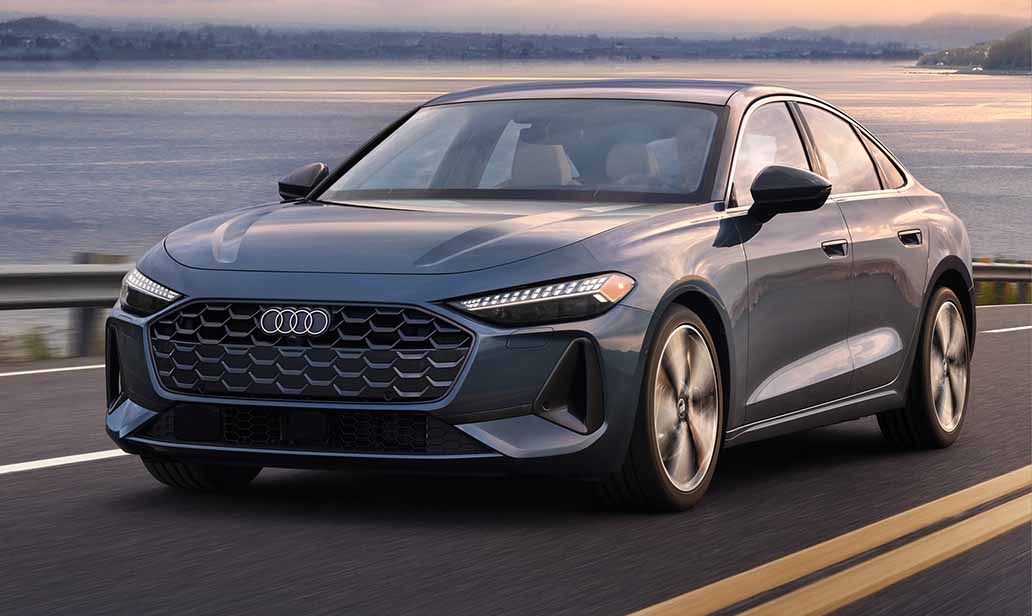 The all-new 2025 A5 driving with coastal background