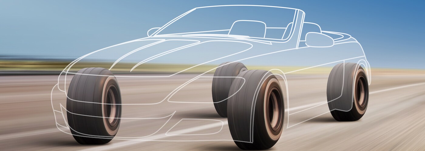 Car Outline with Tires Visible on Highway