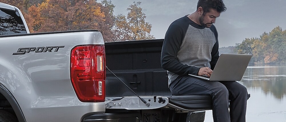 2020 Ford Ranger Truck Bed with Man Sitting on It