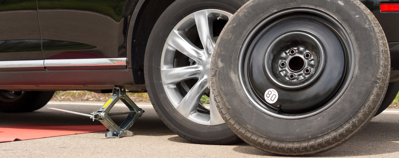 Temporary Spare Next to Flat Tire