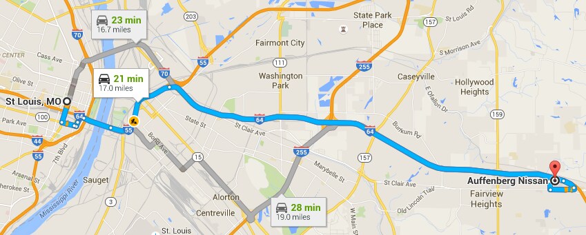 Directions from St Louis to Auffenberg Nissan Map of Directions from St Louis to Our Nissan Dealership