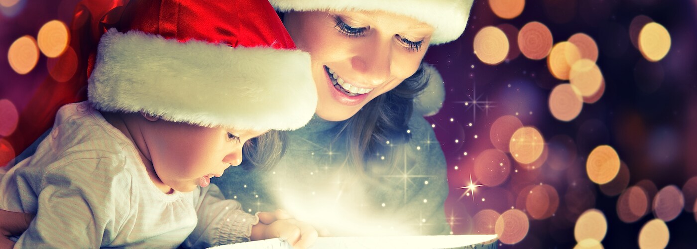 Mother and Baby in Santa Hats