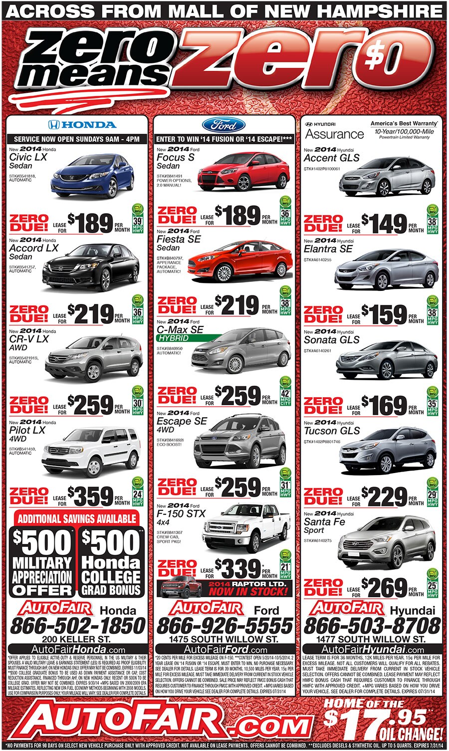 AUTOFAIR MANCHESTER NH NEW HONDA HYUNDAI FORD LEASE SPECIALS