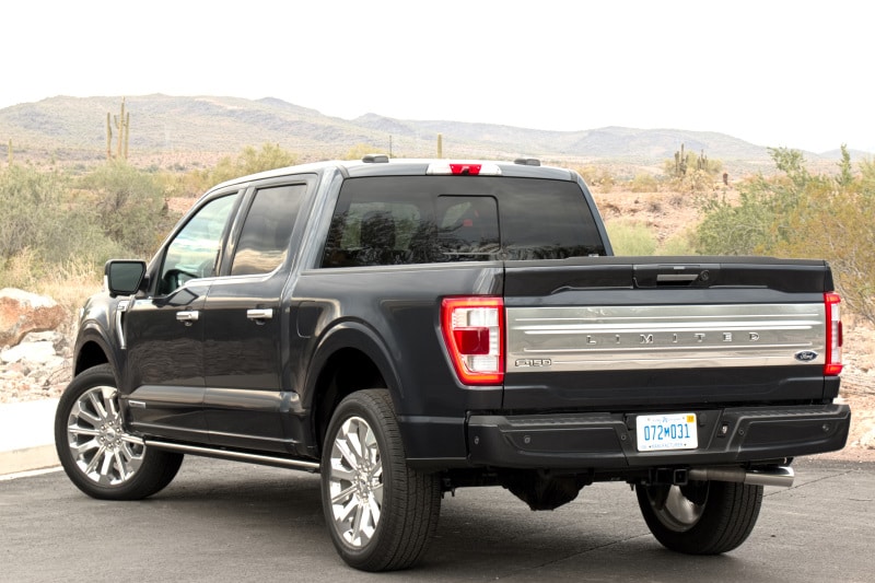 Rear view of the Ford F-150 Hybrid