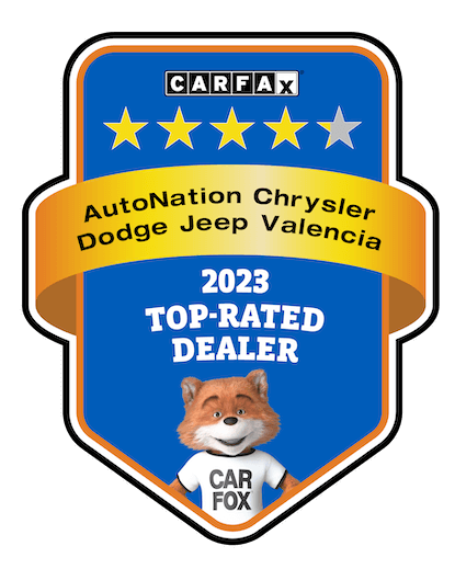 AutoNation Chrysler Dodge Jeep Ram Valencia Recognized as a CARFAX Top-Rated Dealer 2023 CARFAX Top-Rated Dealer badge