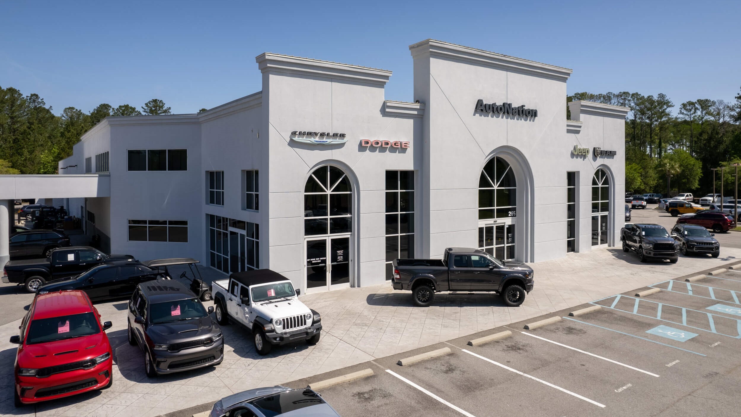 Find new Chrysler, Dodge, Jeep, or RAM inventory near you at Autonation Chrysler Dodge Jeep Ram Hilton Head shot of the outside of Autonation Chrysler Dodge Jeep Ram Hilton Head