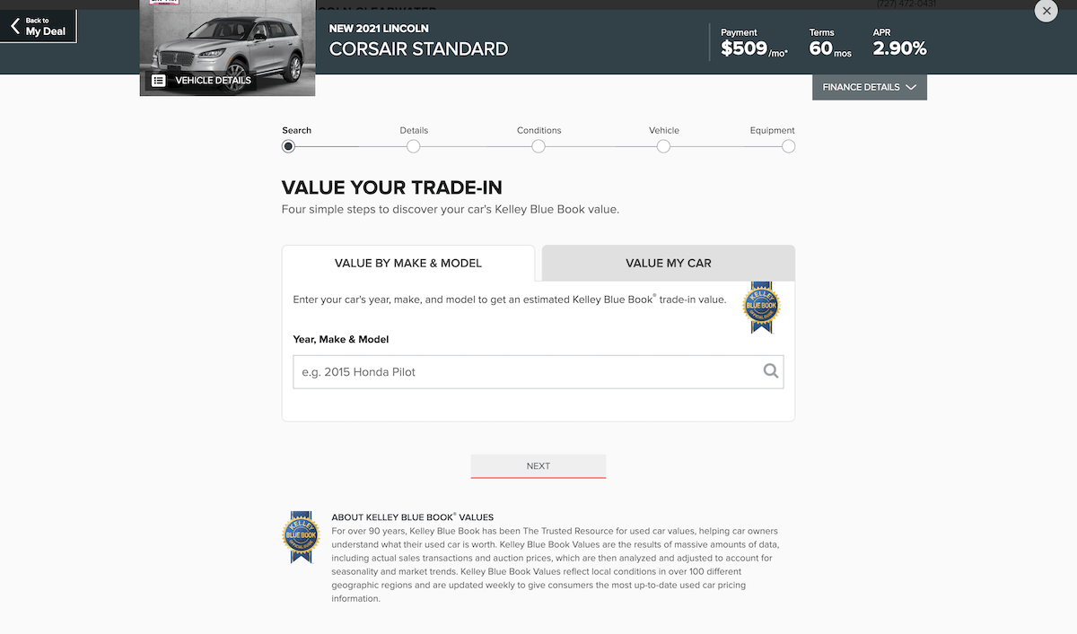 AutoNation Express value your trade-in screen on a desktop